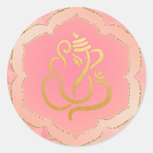 Elegant Pink Gold Ganesh/ Indian God  Classic Round Sticker