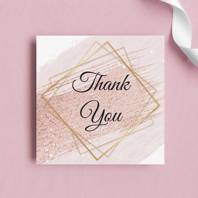 elegant pink gold geometric wedding thank you card (Creator Uploaded)