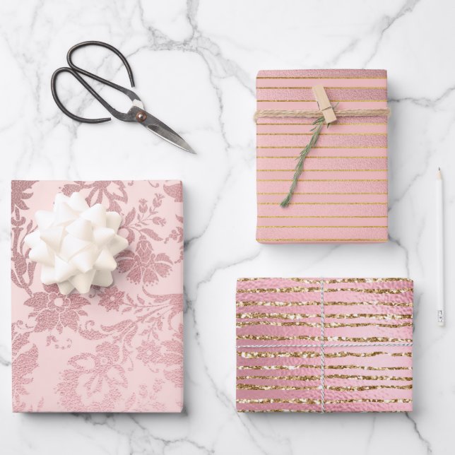 Elegant Pink Gold Glam Luxury  Wrapping Paper Sheet (Front)