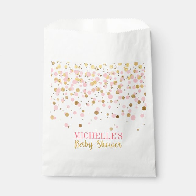 Elegant Pink Gold Glitter Confetti Baby Shower Favour Bag (Front)