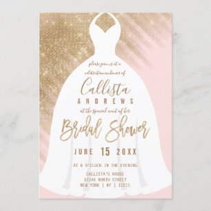 Elegant Pink Gold Glitter Dress Bridal Shower Invitation