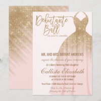 Elegant Pink Gold Glitter Dress Debutante Dance