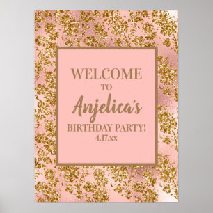 Elegant Pink Gold Glitter Girl's Birthday Party Poster