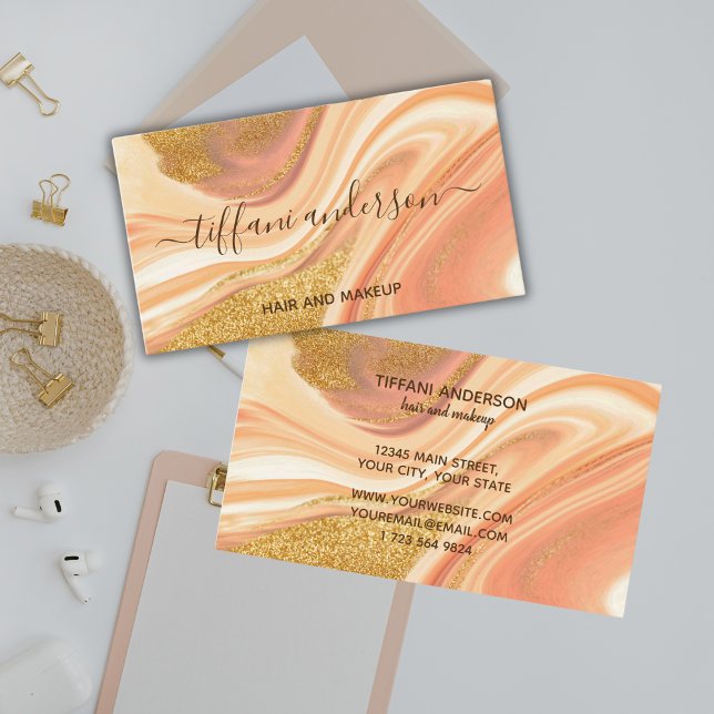 Elegant Pink Gold Glitter Marble Agate Business Card (Creator Uploaded)
