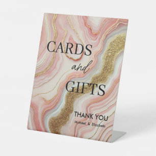 Elegant Pink Gold Glitter Marble Cards & Gifts Pedestal Sign