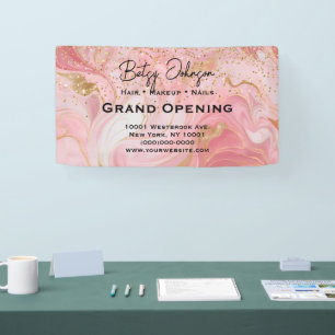 Elegant Pink & Gold Glitter Marbled Business Sign