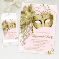 Elegant Pink Gold Glitter Masquerade Party