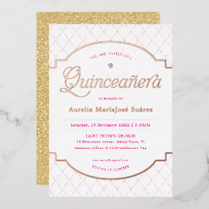 Elegant Pink Gold Glitter Quinceañera Birthday