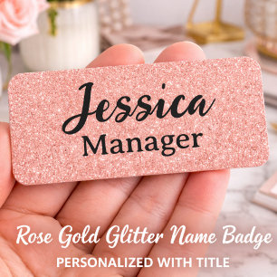 Elegant Pink Gold Glitter Salon Employee Badge