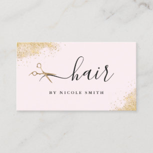 Elegant pink gold glitter scissors hair business card