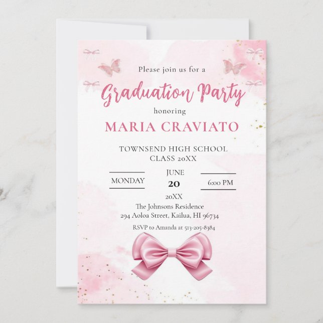 Elegant Pink & Gold Graduation Party Invitation (Front)