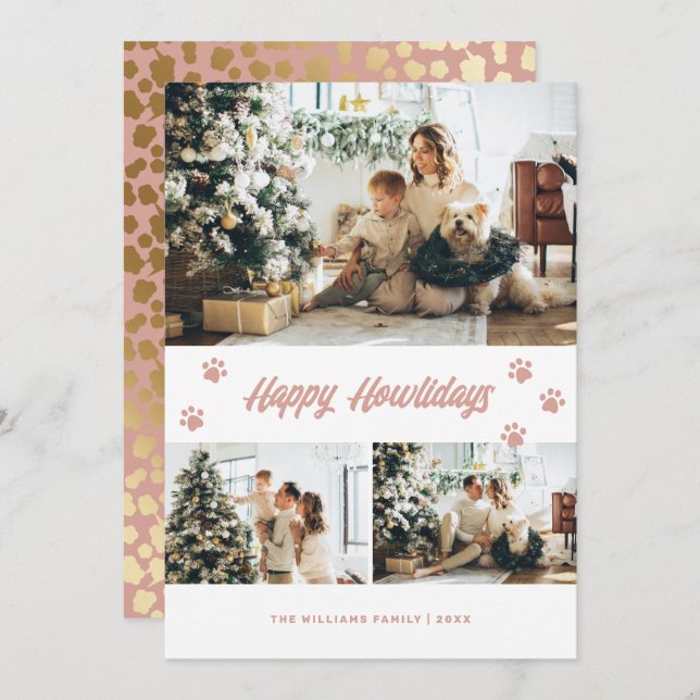 Elegant Pink Gold Happy Howlidays Photo Holiday Card (Front/Back)