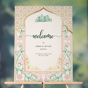 Elegant Pink & Gold Islamic Wedding Welcome Acrylic Sign