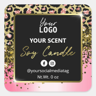 Elegant Pink Gold Leopard Skin Soy Candle Labels