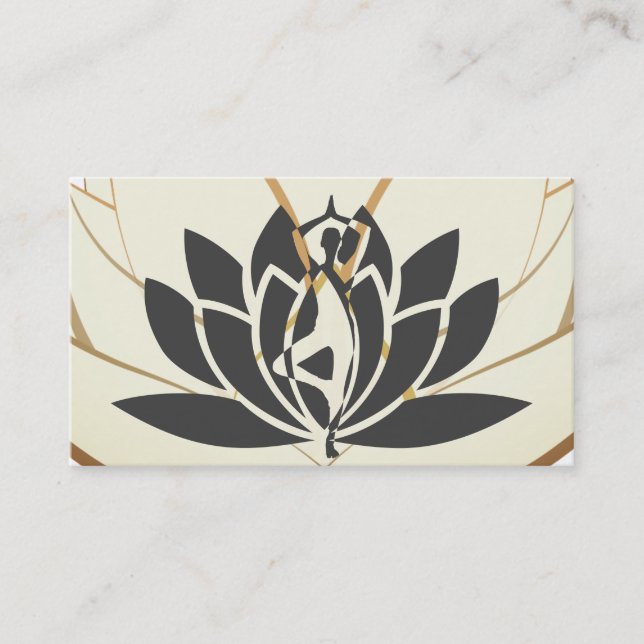 Elegant Pink & Gold Lotus Flower Logo Yoga Business Card (Front)
