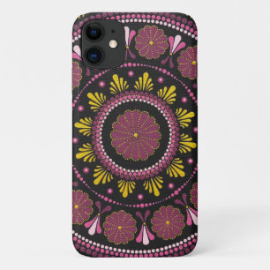Elegant Pink Gold Mandala, Boho Zen Dot Art Flower iPhone 11 Case