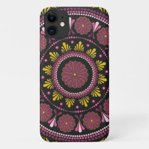 Elegant Pink Gold Mandala, Boho Zen Dot Art Flower iPhone 11 Case