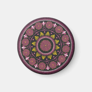 Elegant Pink Gold Mandala, Boho Zen Dot Art Flower Magnet