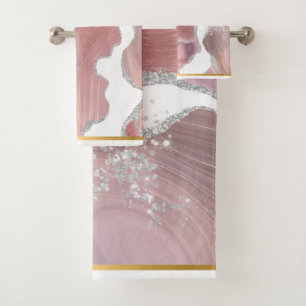ELEGANT PINK GOLD MARBLE BATHROOM TOWEL SET