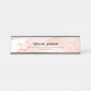 Elegant Pink Gold Marble Custom Office Desk  Name Plate