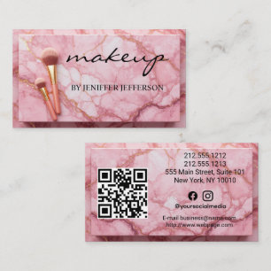 Elegant pink gold marble makeup artist QR code Business Card