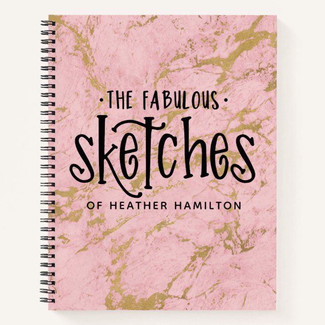 Elegant Pink Gold Marble Sketchbook Notebook (Front)