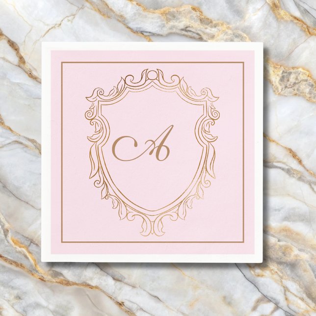 Elegant Pink Gold Monogram Initial  Napkin (Creator Uploaded)