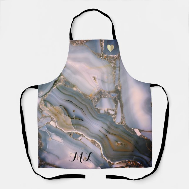 Elegant Pink Gold Monogrammed Apron with Heart (Front)