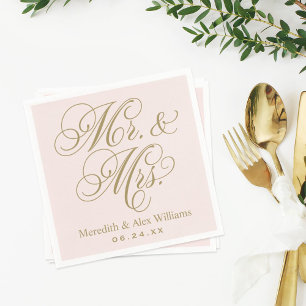Elegant Pink Gold Mr and Mrs Script Monogram Napkin