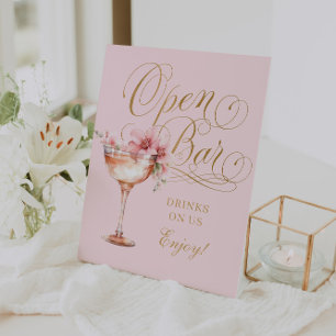 Elegant Pink Gold Open Bar Pedestal Sign