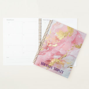 Elegant Pink & Gold Paint Purple Name Planner