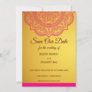 Elegant Pink Gold Paisley Indian Hindu Wedding  Sa Save The Date