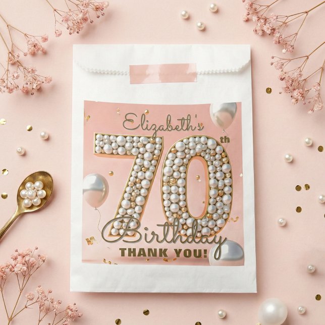 Elegant Pink Gold Pearl 70th Birthday Thank You Favour Bag (Creator Uploaded)