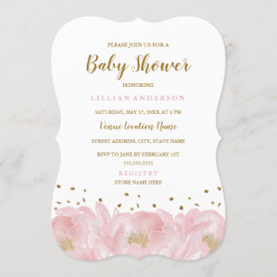 Elegant Pink Gold Peony Girl Baby Shower Invitation