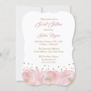 Elegant Pink Gold Peony Sweet Sixteen Invitation