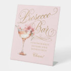 Elegant Pink Gold Prosecco Bar Pedestal Sign