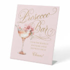 Elegant Pink Gold Prosecco Bar Pedestal Sign