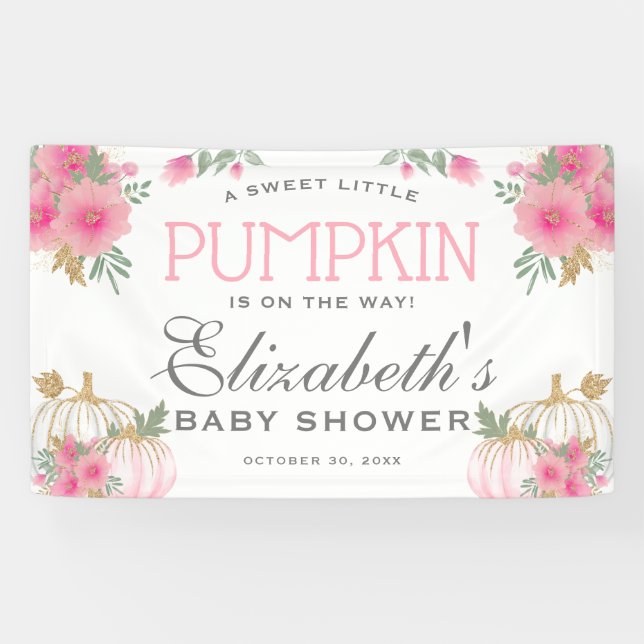 Elegant Pink & Gold Pumpkin Baby Shower Banner (Horizontal)