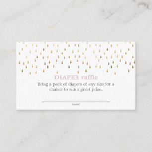 Elegant Pink & Gold Raindrops Baby Diaper Raffle Enclosure Card