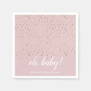 Elegant Pink & Gold Raindrops Baby Shower Napkin