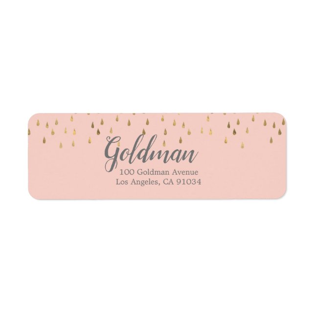 Elegant Pink & Gold Raindrops Bat Mitzvah Return Address Label (Front)