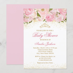 Elegant Pink Gold Rose Girl Baby Shower Invitation
