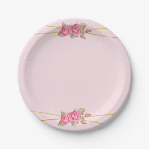 Elegant Pink & Gold Roses Baby Shower Paper Plate