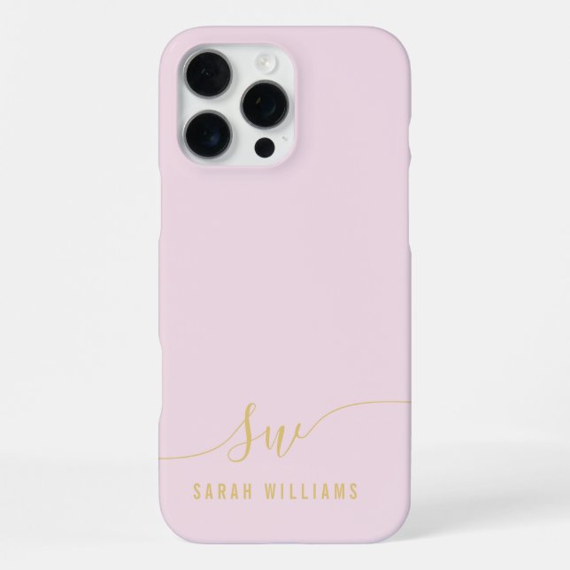Elegant Pink Gold Script Initial Monogram  iPhone Case (Back)
