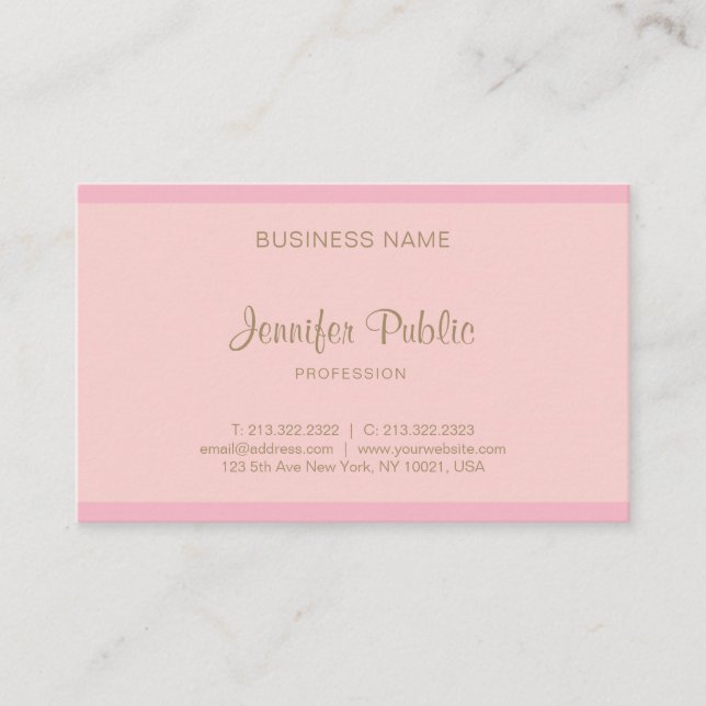 Elegant Pink Gold Script Modern Trendy Template Business Card (Front)