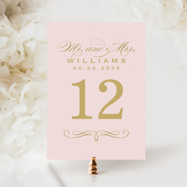 Elegant Pink Gold Script Table Number Card (Creator Uploaded)