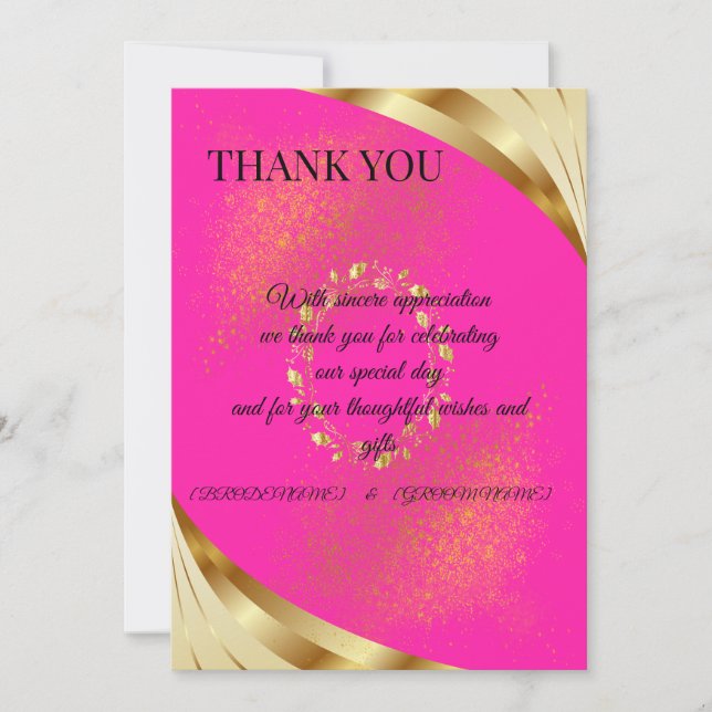 Elegant Pink & Gold Thank You Card (Front)
