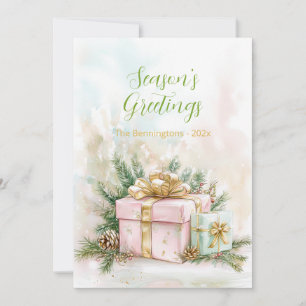 Elegant Pink Gold Vintage Christmas Holiday Card