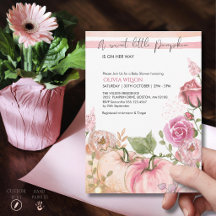 Elegant Pink & Gold Watercolor Pumpkin Baby Shower