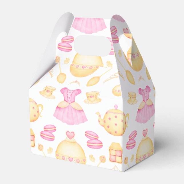 Elegant Pink & Gold Watercolour Princess Tea Party Favour Box (Front Side)